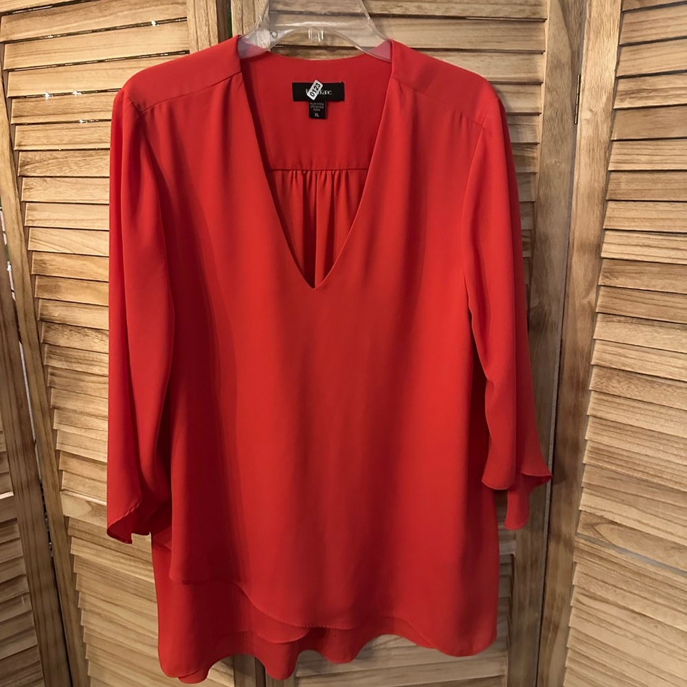 Karen Kane Red V-Neck Blouse